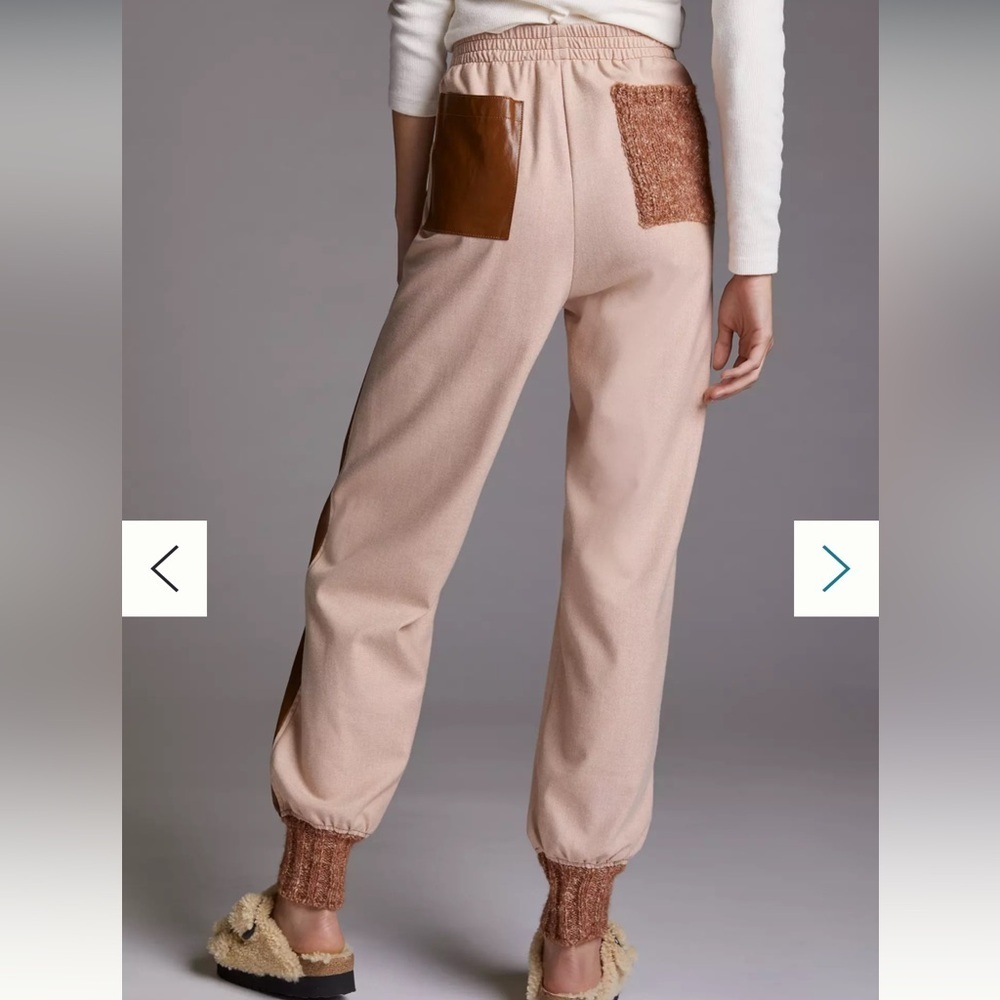 Anthropologie Beatrice B Faux Leather Trim Joggers - Picture 3 of 9